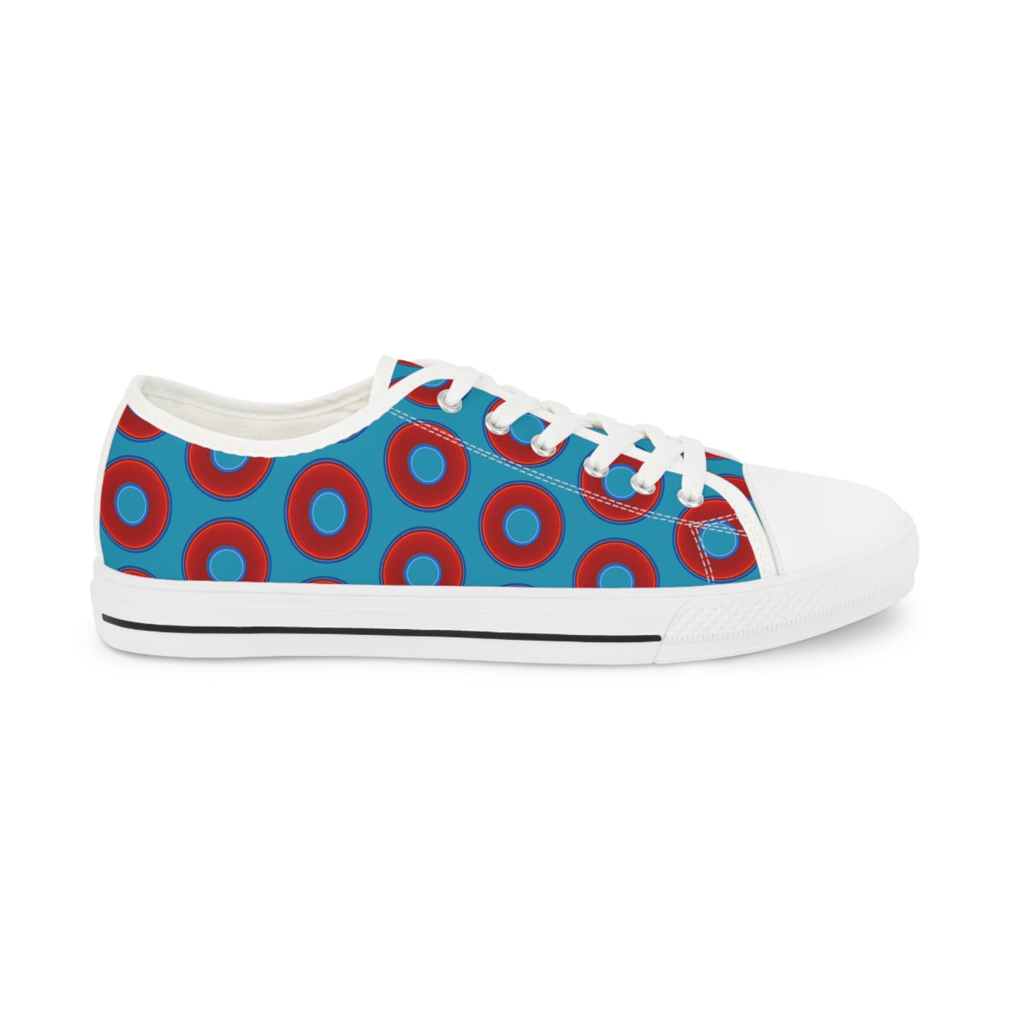 Men's - Low Top Chuck Taylors - large vivid red donut print w/aqua blue background