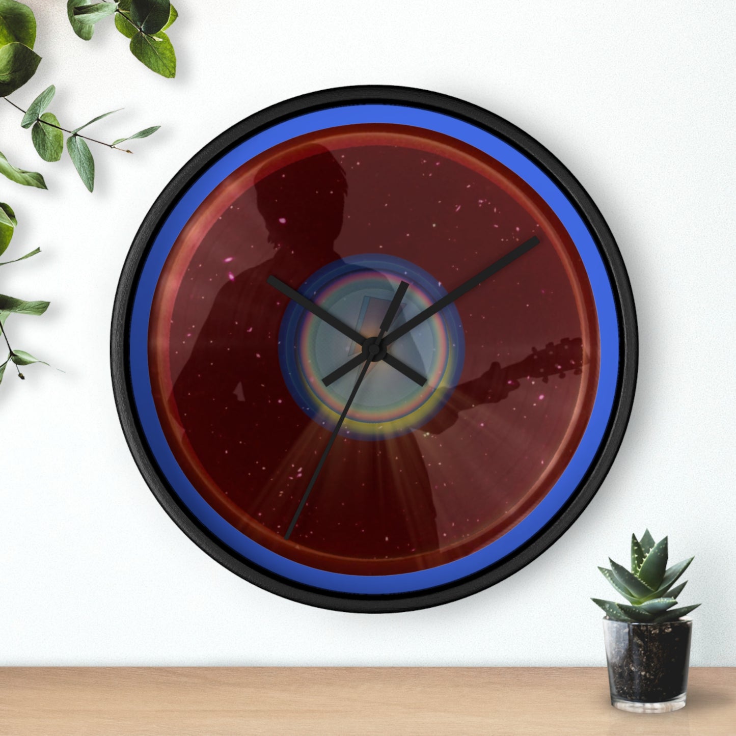 Lumpy Wall Clock - "Unofficial Donut Clock of Bowie MD" dark red vivid space donut w/royal blue background