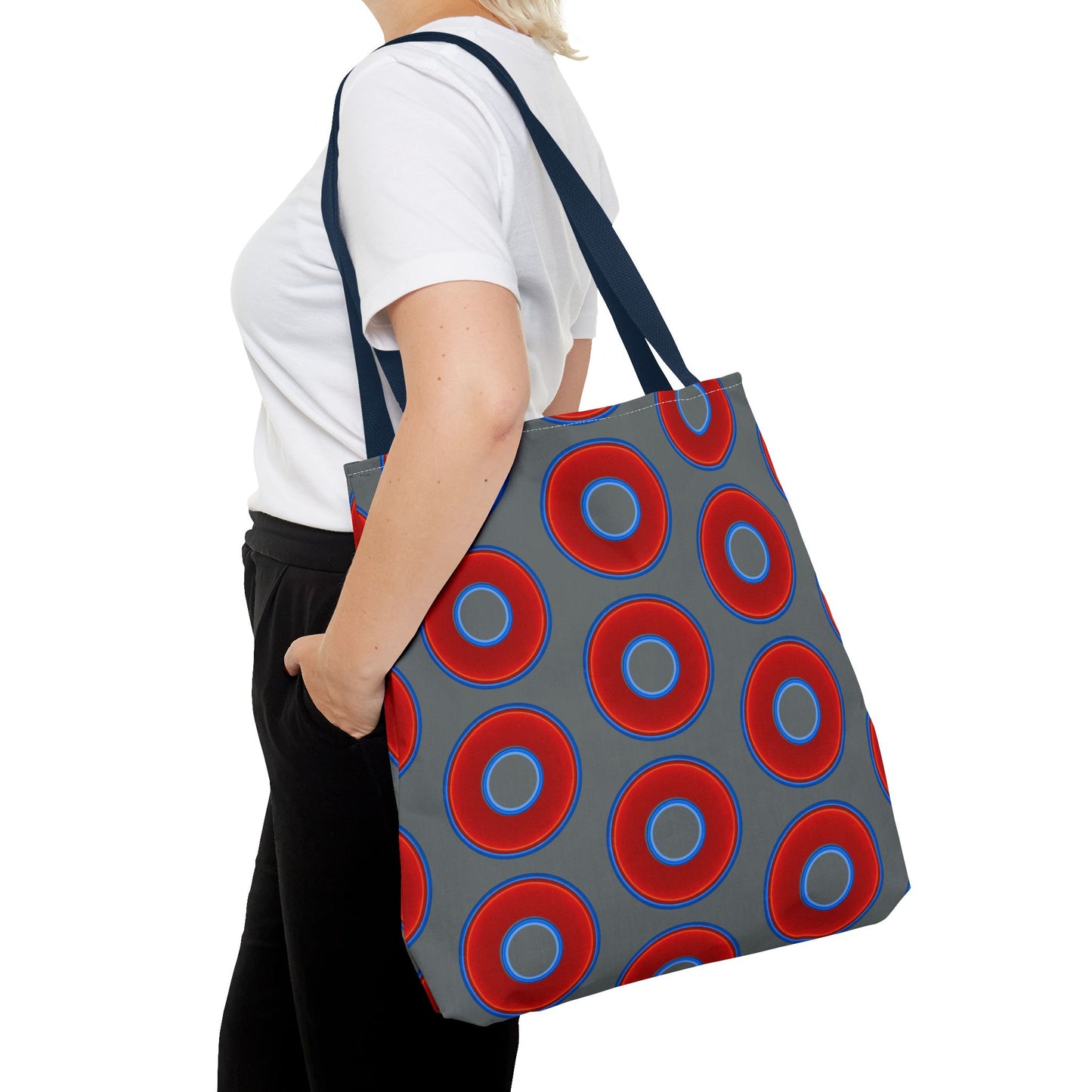 Lumpy Beach/Tote Bag - red vivid donuts w/dark gray background