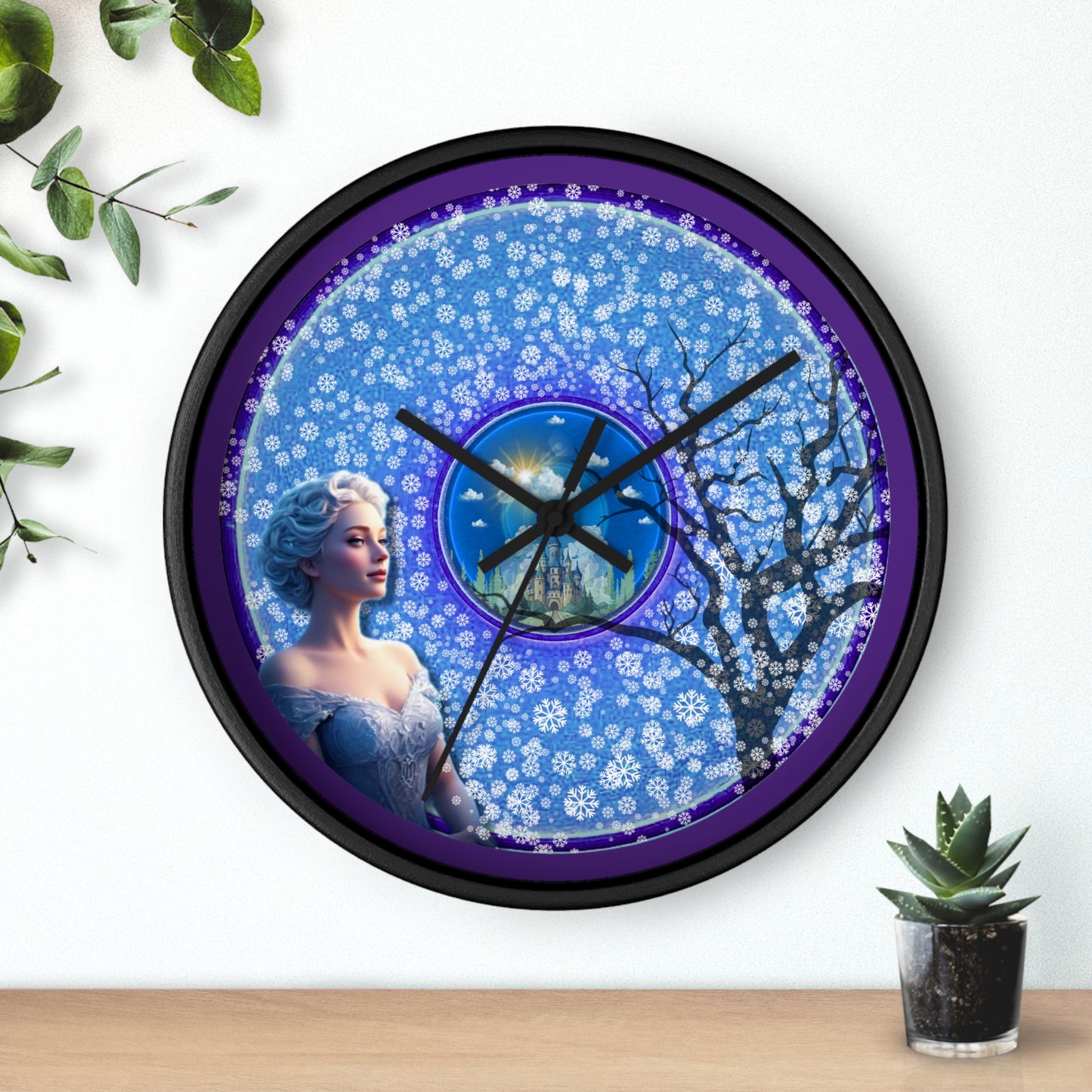Lumpy Wall Clock - "The Donut Clock Locked in Glaciers " - blue/purple vivid donut w/purple background