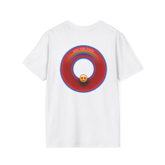 Classic Donut Tee - Unisex Soft-Style - "The Rhyming Donut" - vivid red/blue donut