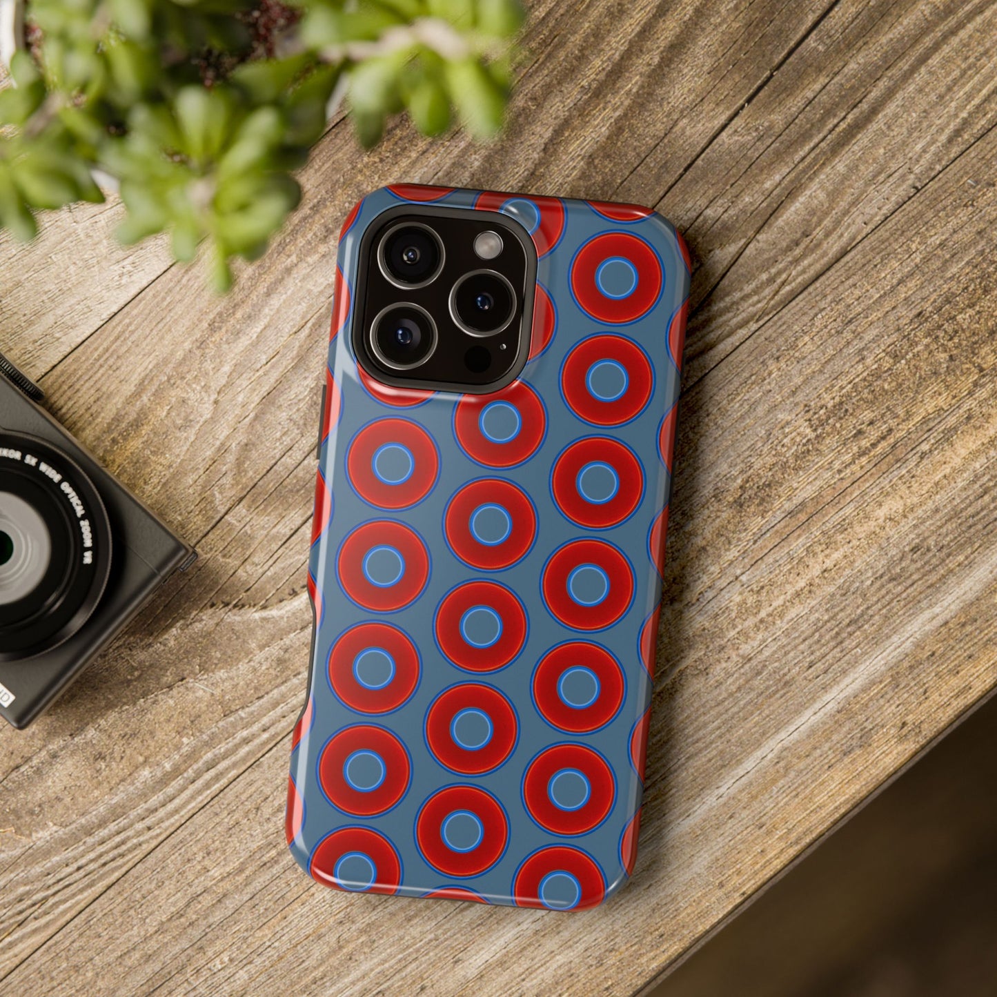 Magnetic Tough Donut Case - red vivid donut print w/steel blue background