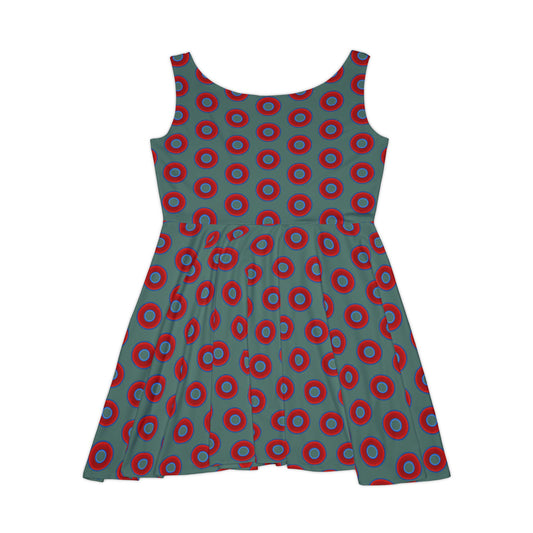 Women's Skater Donut Dress - vivid red donut print w/Fenway green background
