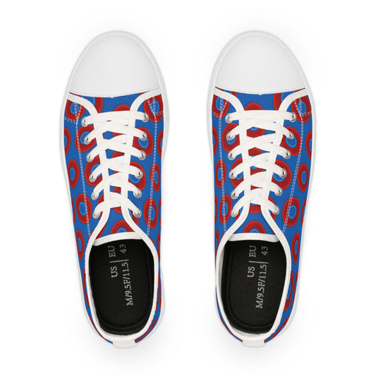 Men's - Low Top Chuck Taylors - large vivid red donut print w/dark royal blue background