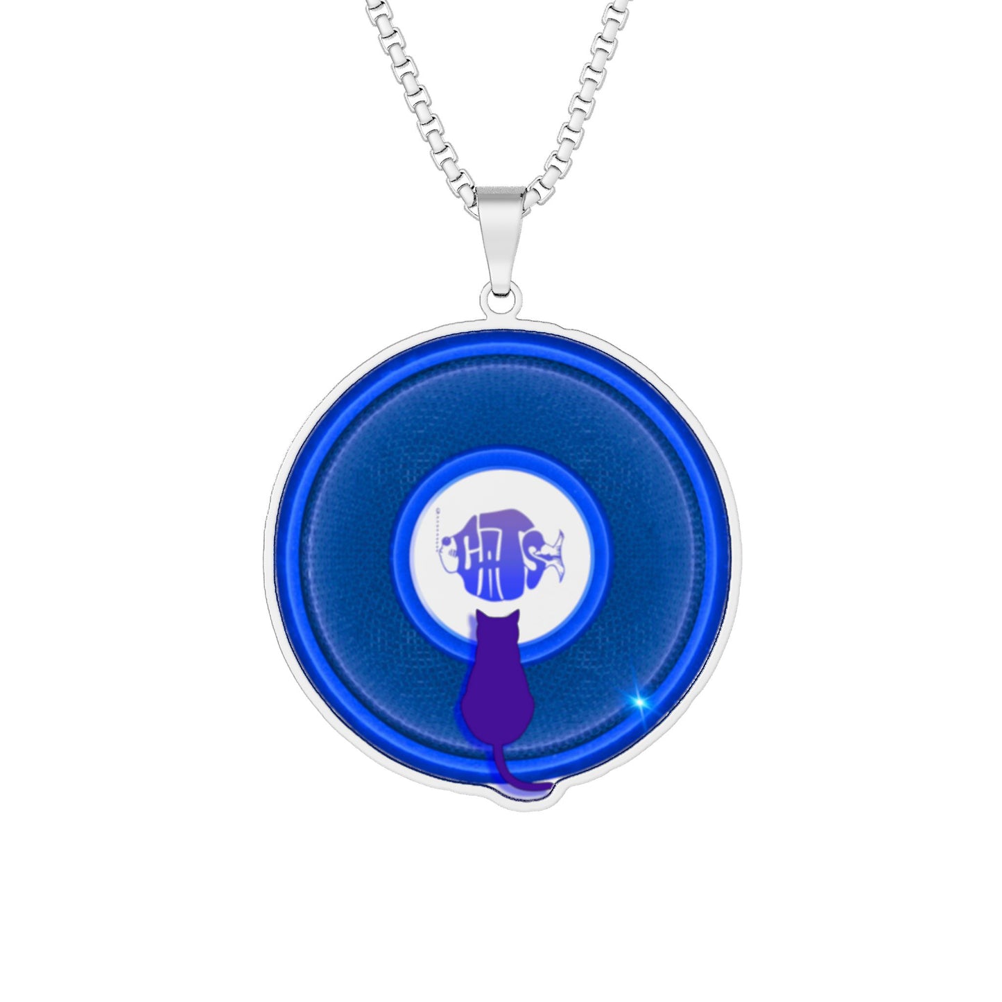 Lump's Heady Donut Necklace - 1" x 1" Stainless Steel Pendant - "Your Pet Donut Pendant" - blue/blue rustic donut - variant 1