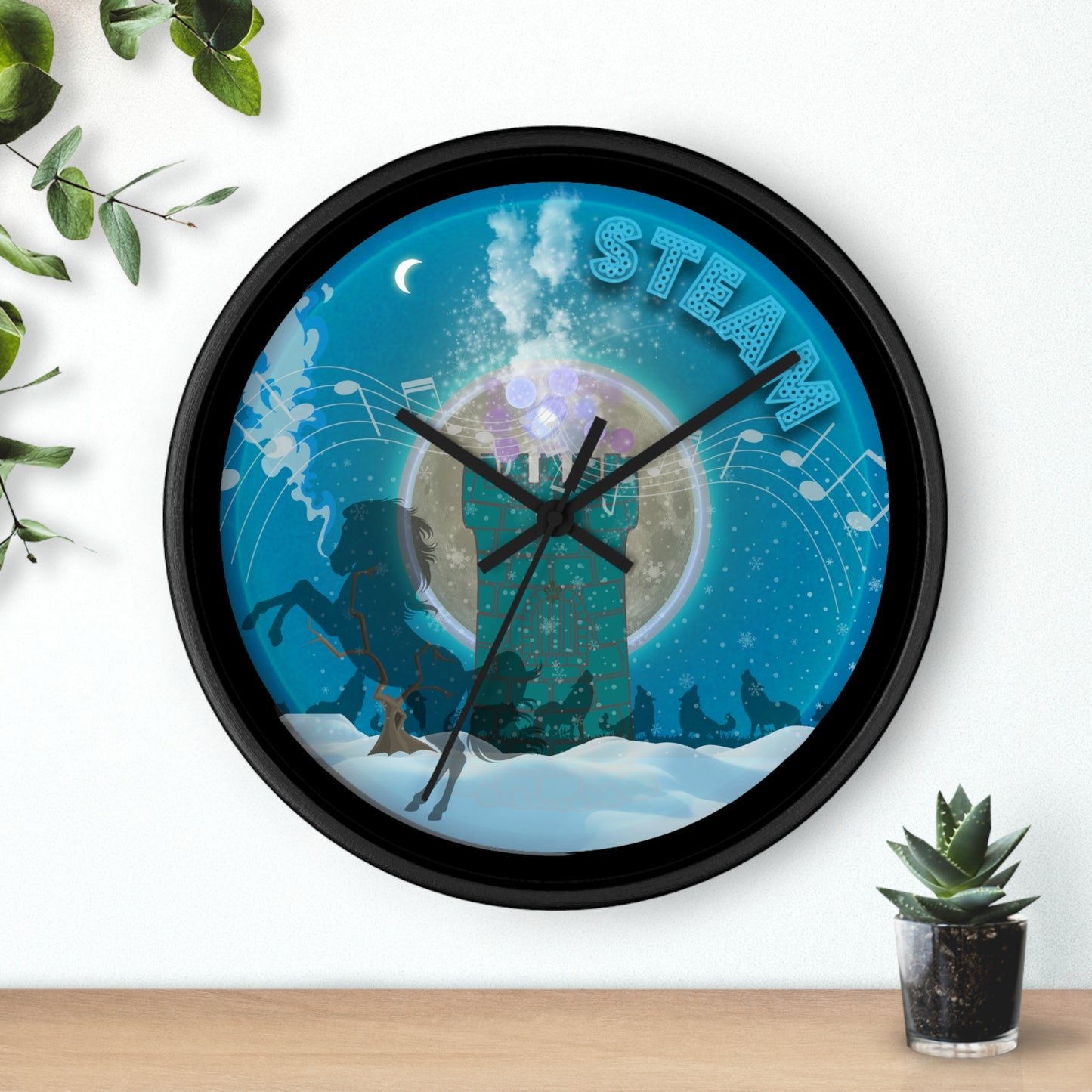 Lumpy Wall Clock - "Steamed Donut Clock?" - vivid red/blue donut w/black background
