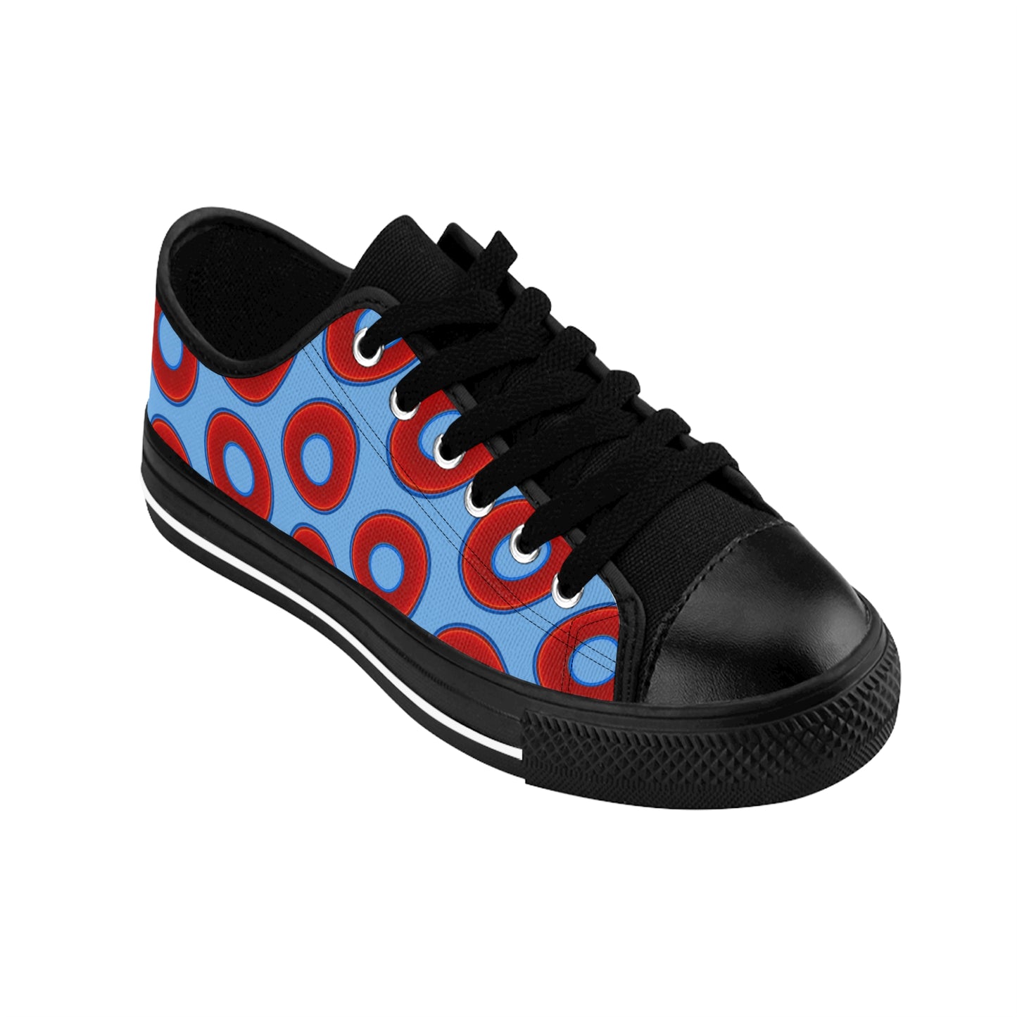 Women's Cushiony Convectors - Low Top - large red vivid donut print w/light blue background