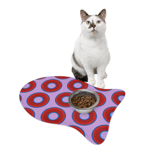 Wendy's Lumpy Pet Feed Mat - vivid red donuts w/wisteria purple background