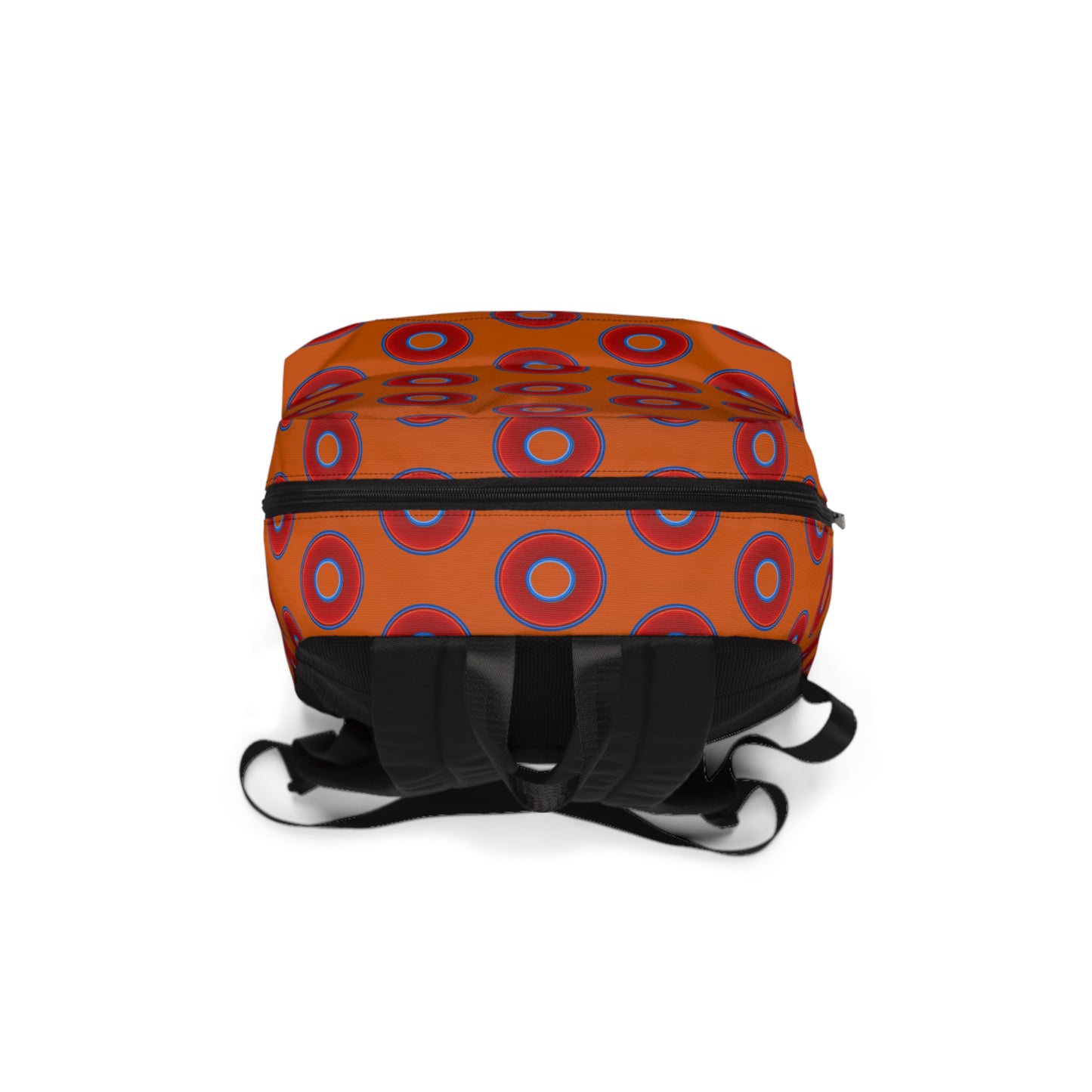 Donut Backpack - red vivid donuts w/dark orange background