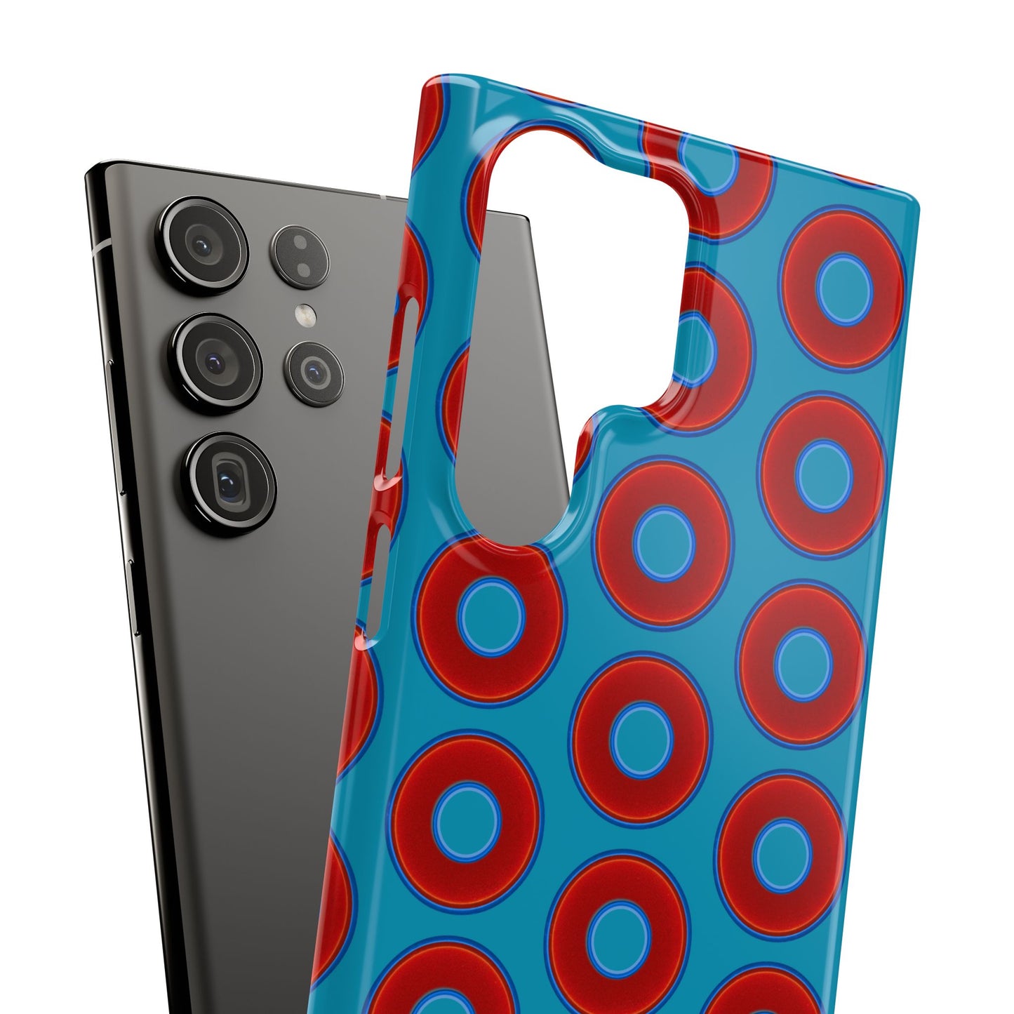 Lumpy Donut Snap Case - red vivid donut print w/aquamarine blue background