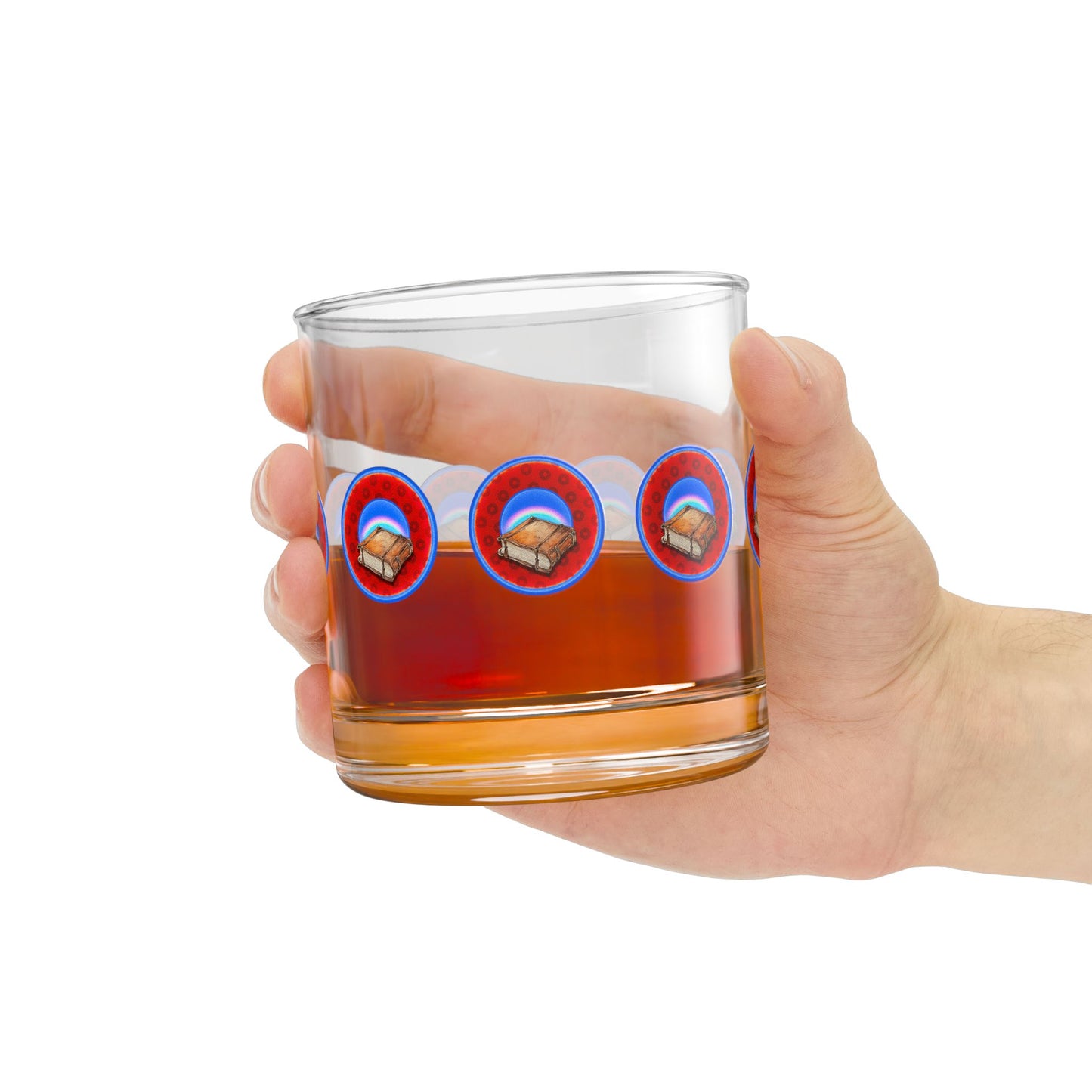 10oz Lumpy Rock Glass - "Helping Phriendly Rock Glass" - red/blue widemouthed paradox donuts
