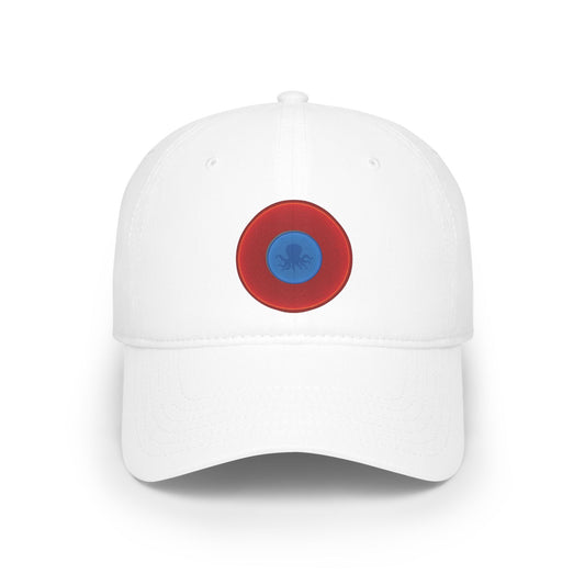 Lumpy Donut Baseball Cap - "Roger Moore's Donut" - variant 1 - vivid red donut w/