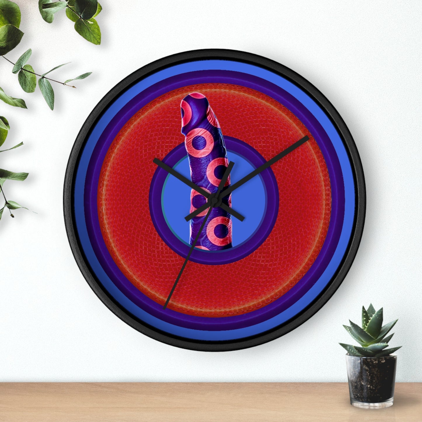 Lumpy Wall Clock - "Sir Richard's Phamous Donut" - variant 2 - red rustic donut w/royal blue background