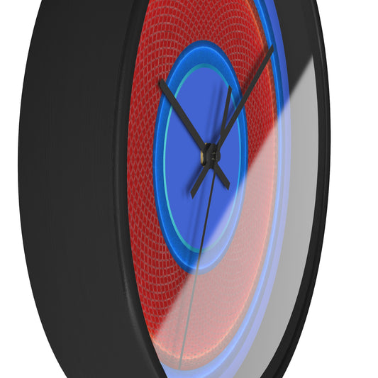 Lumpy Wall Clock - red rustic donut w/light blue edging - variant 4 w/royal blue background