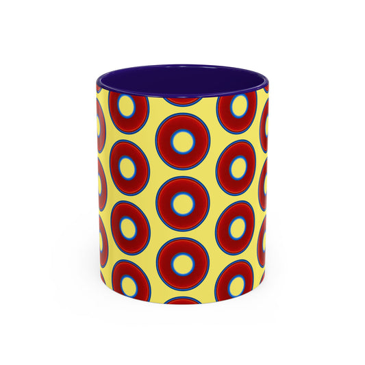 Lump's Grumpy Coffee Mug - vivid red donuts w/yellow background