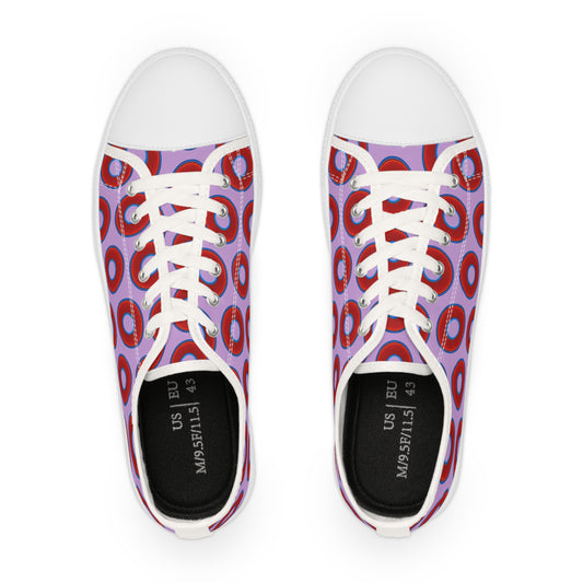 Men's - Low Top Chuck Taylors - large vivid red donut print w/wisteria purple background