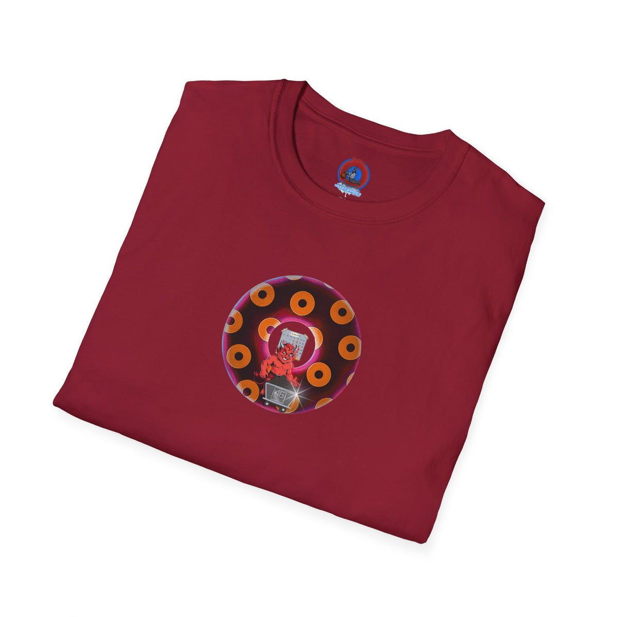 Classic Donut Tee - Unisex Soft-Style - "Every 46th Day Tee Shirt" - paradoxical dark magenta/orange donut