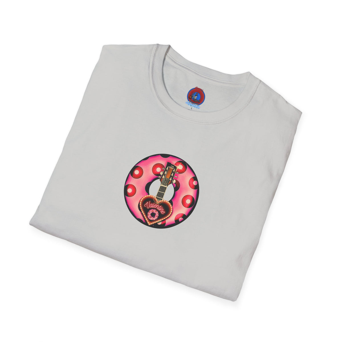 Classic Donut Tee - Unisex Soft-Style - "Would You Be My Donut?" - paradoxical faded magenta/red donut - variant 1