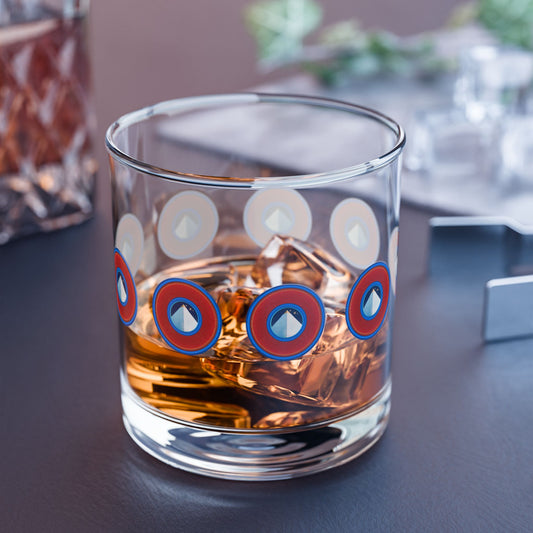 10oz Lumpy Rock Glass - "Limestone Rock" - vivid red/blue donuts
