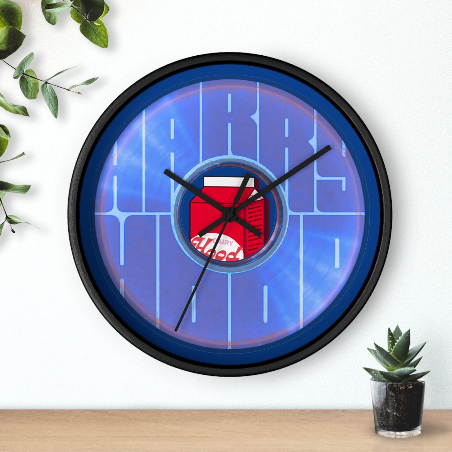 Lumpy Wall Clock - "Harry's Unofficial Donut Clock" - variant 3 - vivid blue/purple word donut w/dark blue background