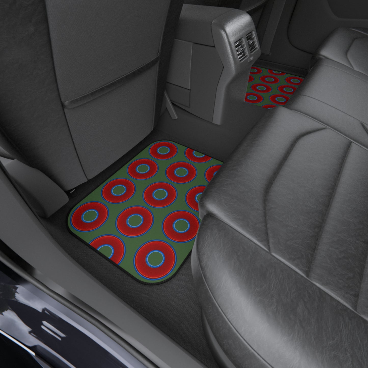Contacted Car Mats - vivid donut print w/dark green background