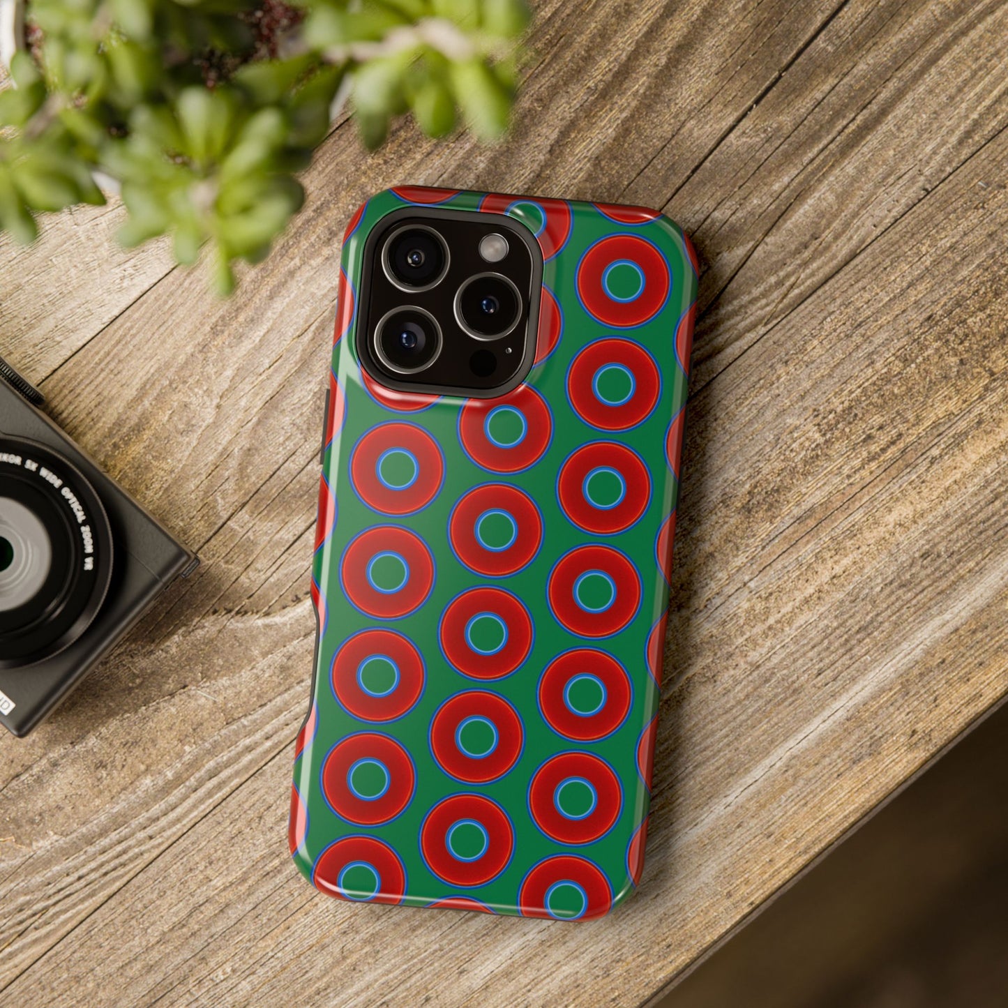 Magnetic Tough Donut Case - red vivid donut print w/green background