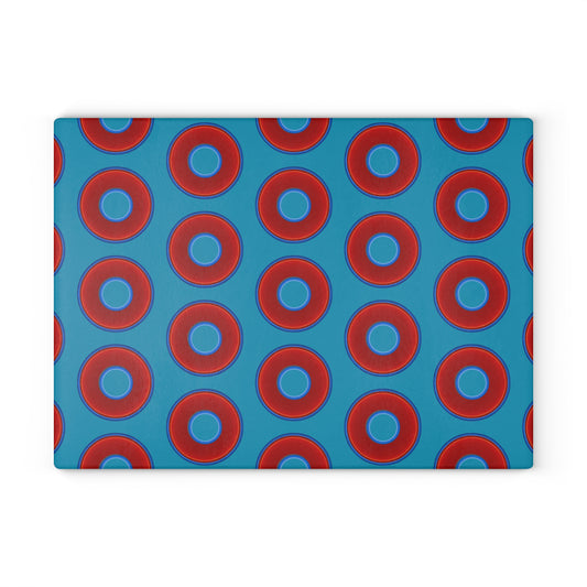 My Friend's Cutting Board - vivid red donuts w/aquamarine blue background