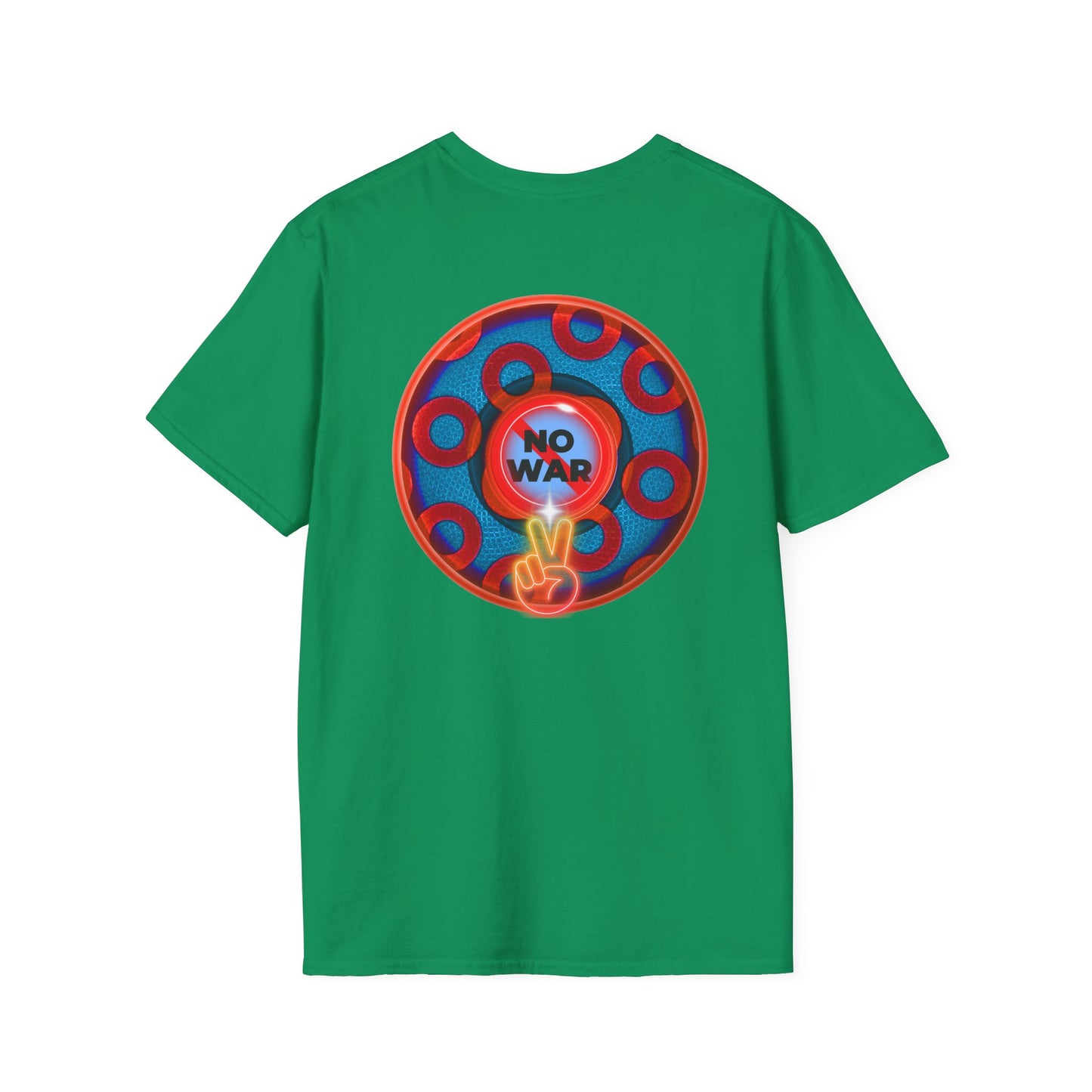 Classic Donut Tee - Unisex Soft-Style - "Peace of My Donut?" - blue/red rustic paradox donut