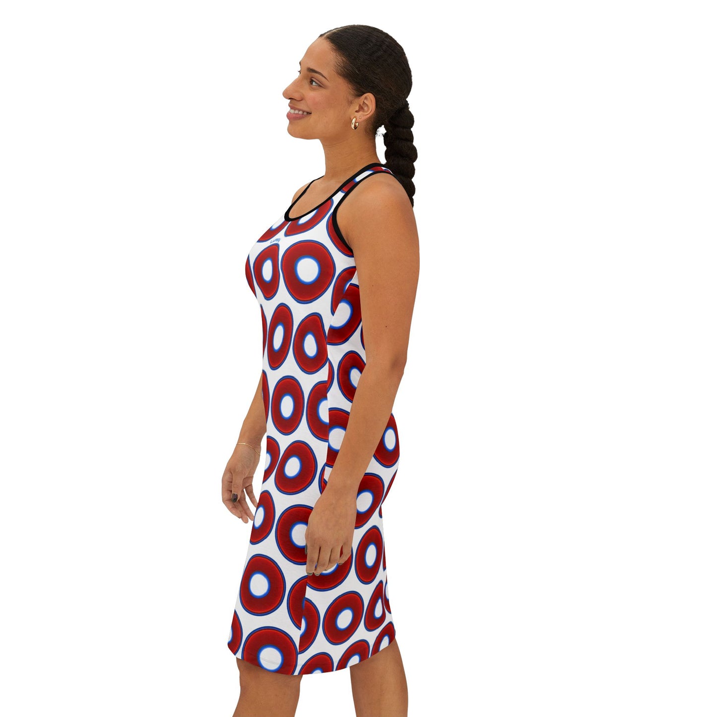 Tela's Lumpy Racerback Donut Dress - red vivid donut print w/white background
