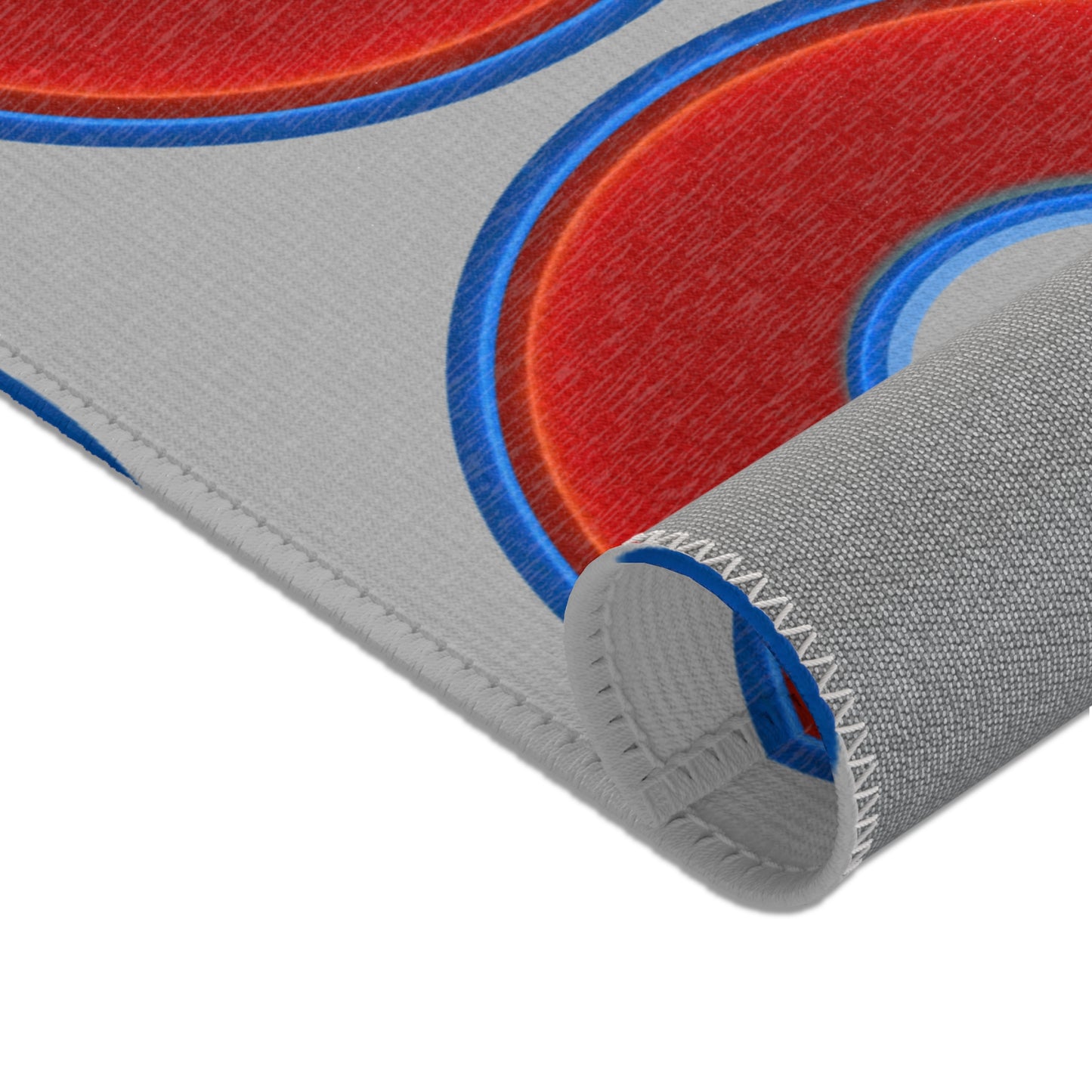 Lumpy Donut Print Rug - choice of 3 sizes - vivid red donut print w/light gray background