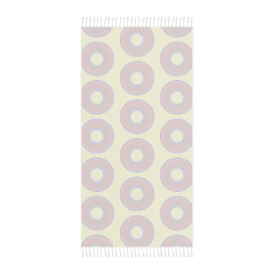 Oversized Lumpy Beach Towel - vivid red donuts w/yellow background