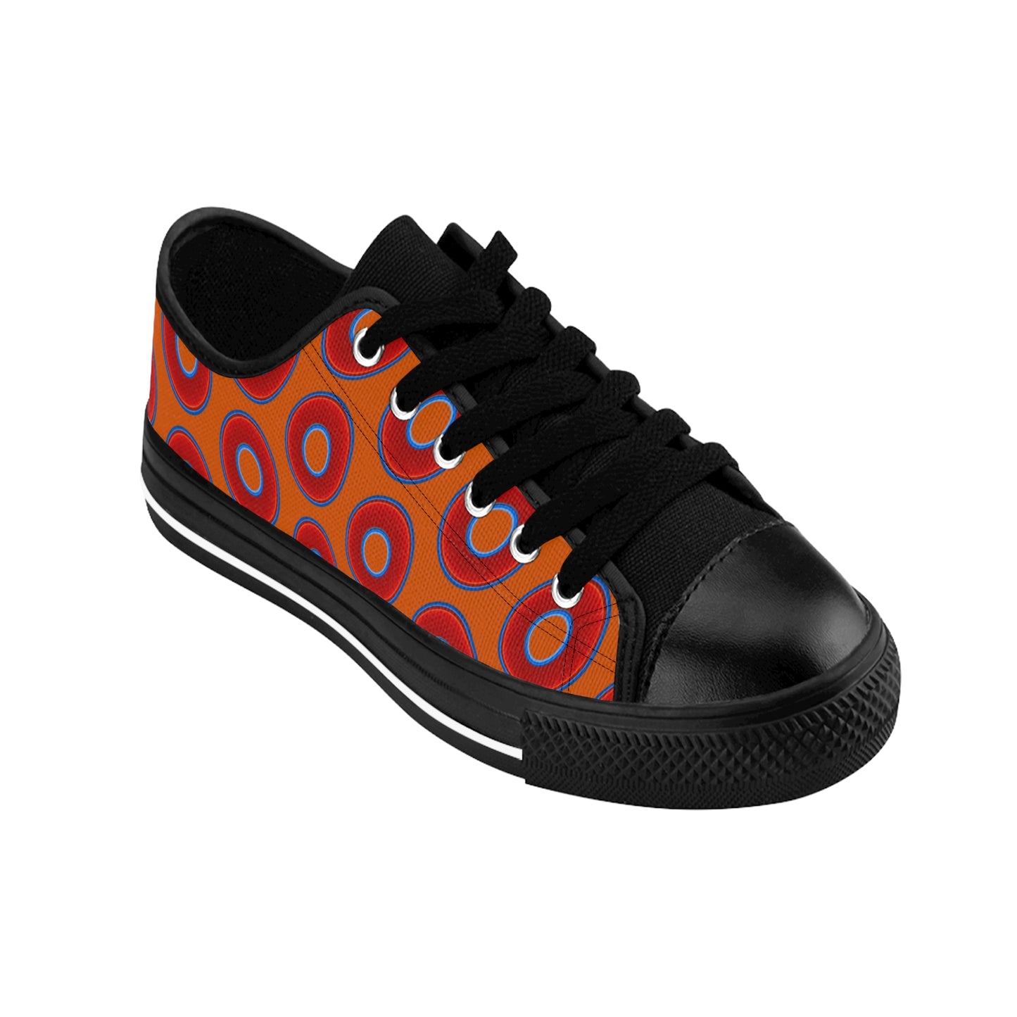 Men's Cushiony Convectors - Low Top - large red vivid donut print w/dark orange background