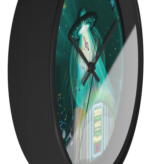 Lumpy Wall Clock - "2025: Secret Ingredient? MSG Of Course" - vivid dark teal donut w/black background