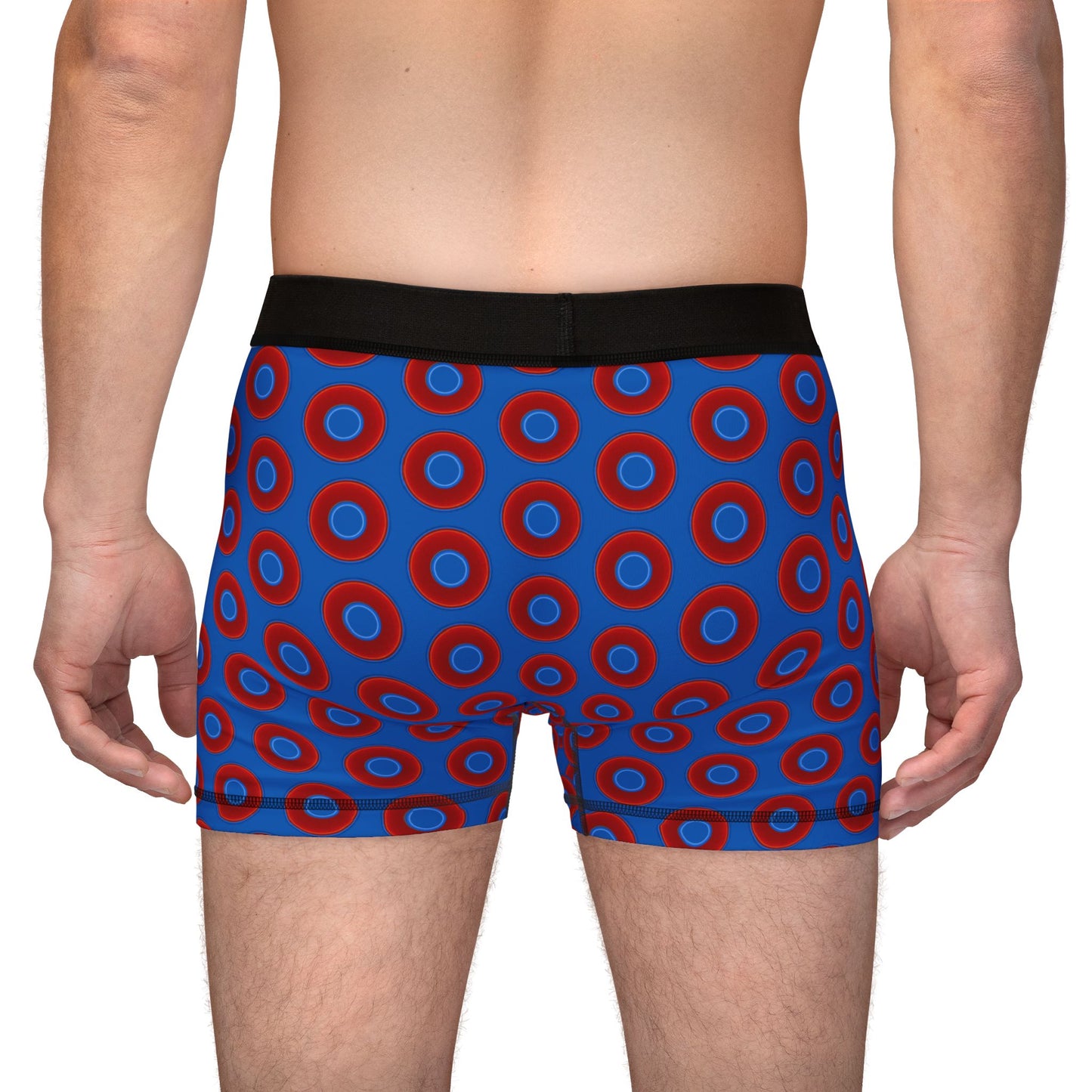 Men's Donut Boxers - red vivid donuts w/dark royal blue background