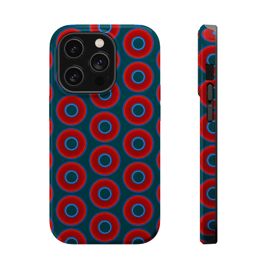 Magnetic Tough Donut Case - red vivid donut print w/midnight green background