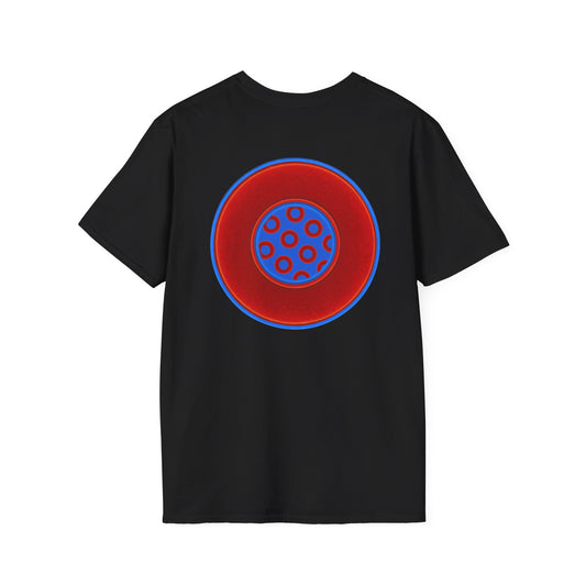 Classic Donut Tee - Unisex Soft-Style - "Portal Donut" - vivid red/blue donut - w/royal blue - variant 1