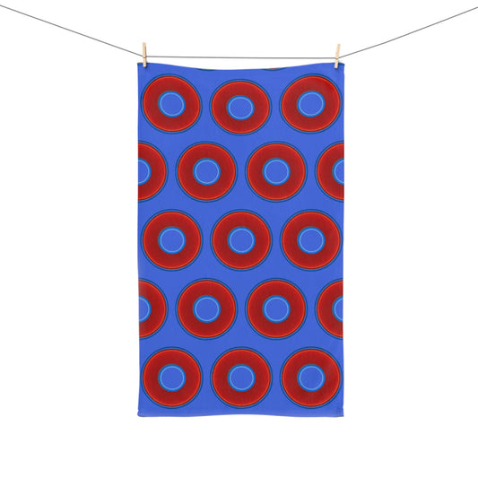Lumpy Kitchen/Hand Towels - vivid red donuts w/royal blue background