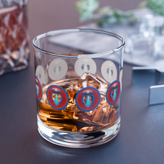 10oz Lumpy Rock Glass - "Mother Rock Glass" - rustic red/blue donuts
