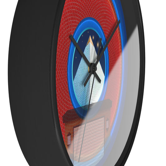 Lumpy Wall Clock - "Limestone Donuts Clocks so Large" - variant 2 - red rustic donut w/dark blue background
