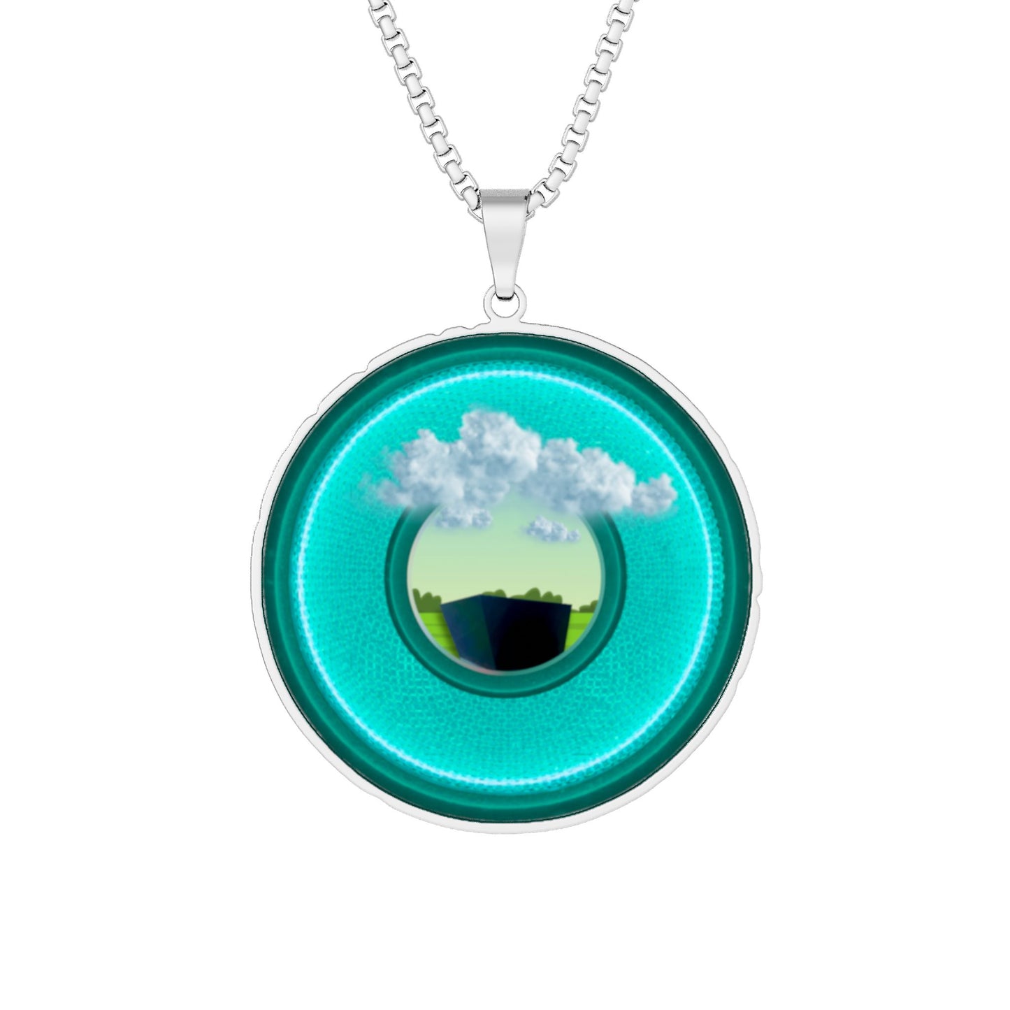 Lump's Heady Donut Necklace - 1" x 1" Stainless Steel Pendant - "Got Rhombus Donut Pendants?" - rustic emerald/turquoise donut - variant 3