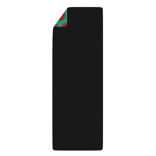 Lumpy Donut Yoga Mat :) - 24″ x 70" - vivid red donut print w/jade green background