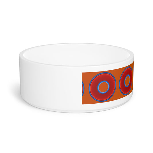 16 oz Lumpy Pet Bowl - vivid red donuts w/dark orange background