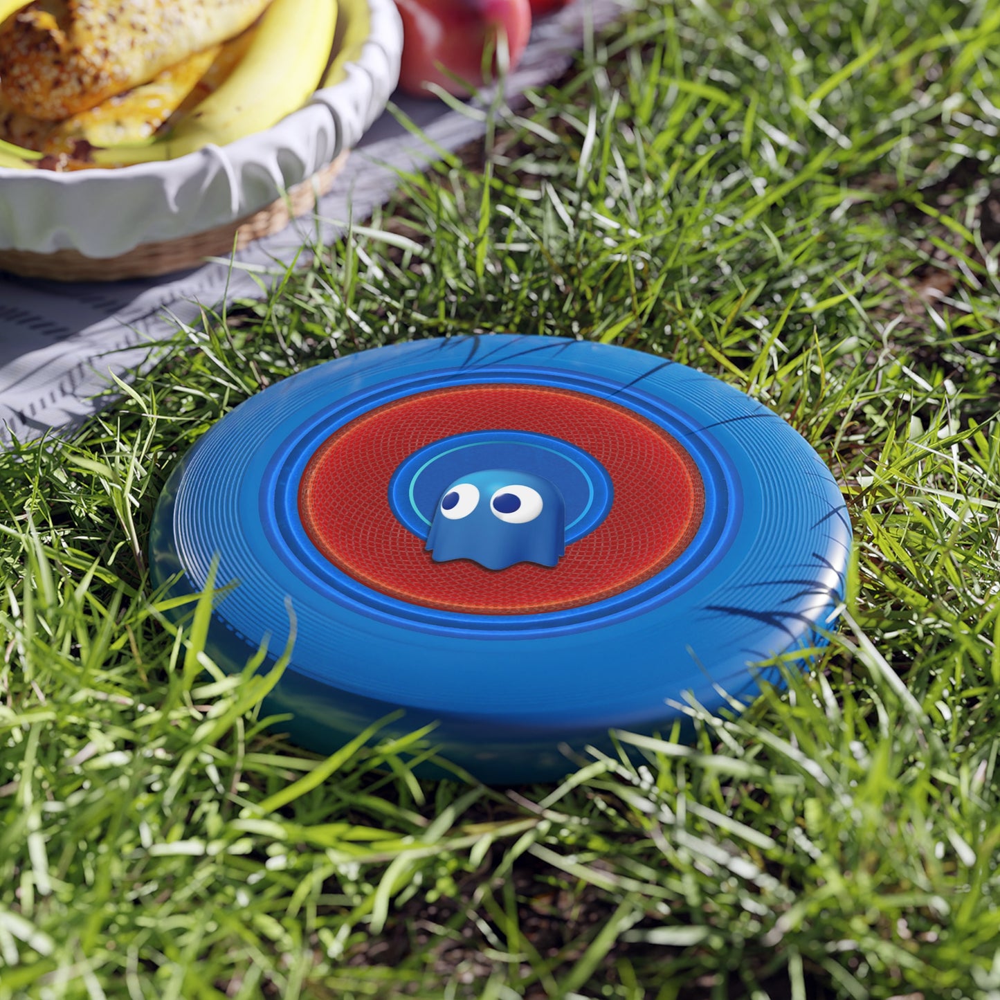 Lumpy Wham-O Donut Frisbee - "Story of the Donut Phrisbee" - red/royal blue