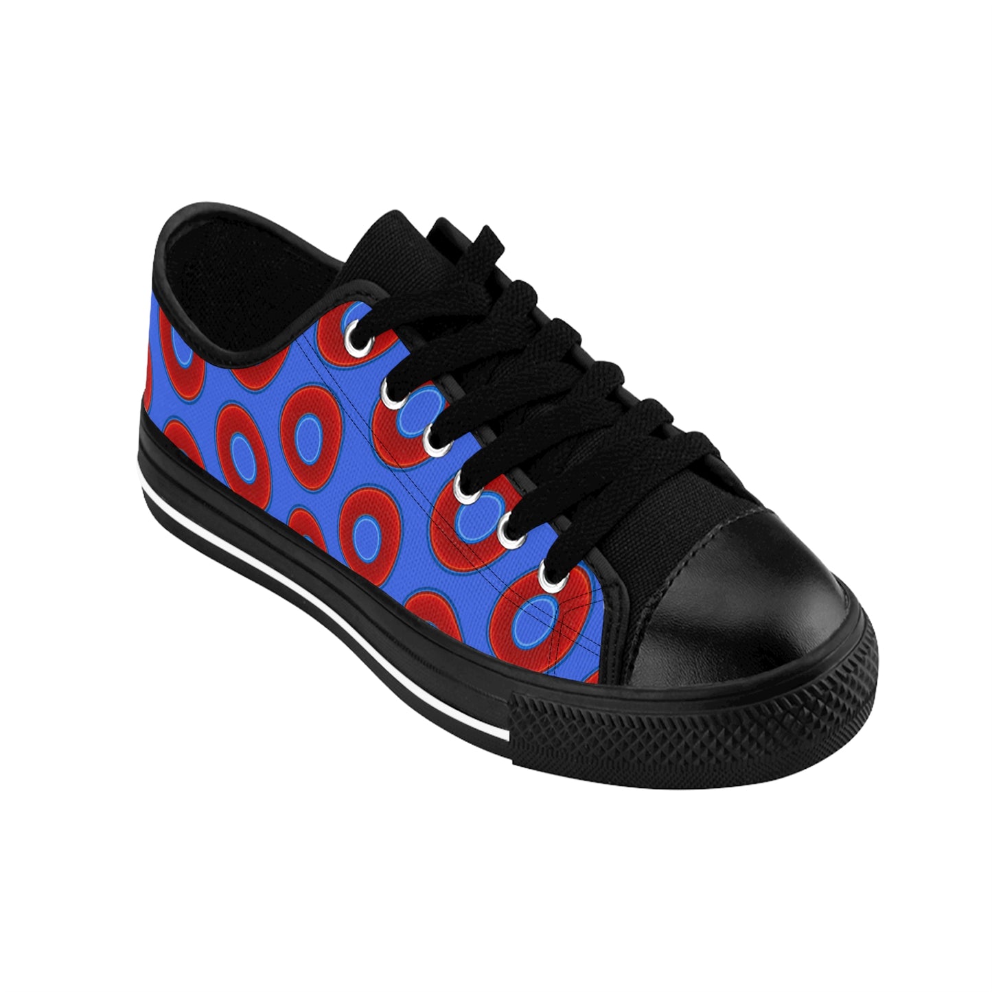 Men's Cushiony Convectors - Low Top - large red vivid donut print w/royal blue background
