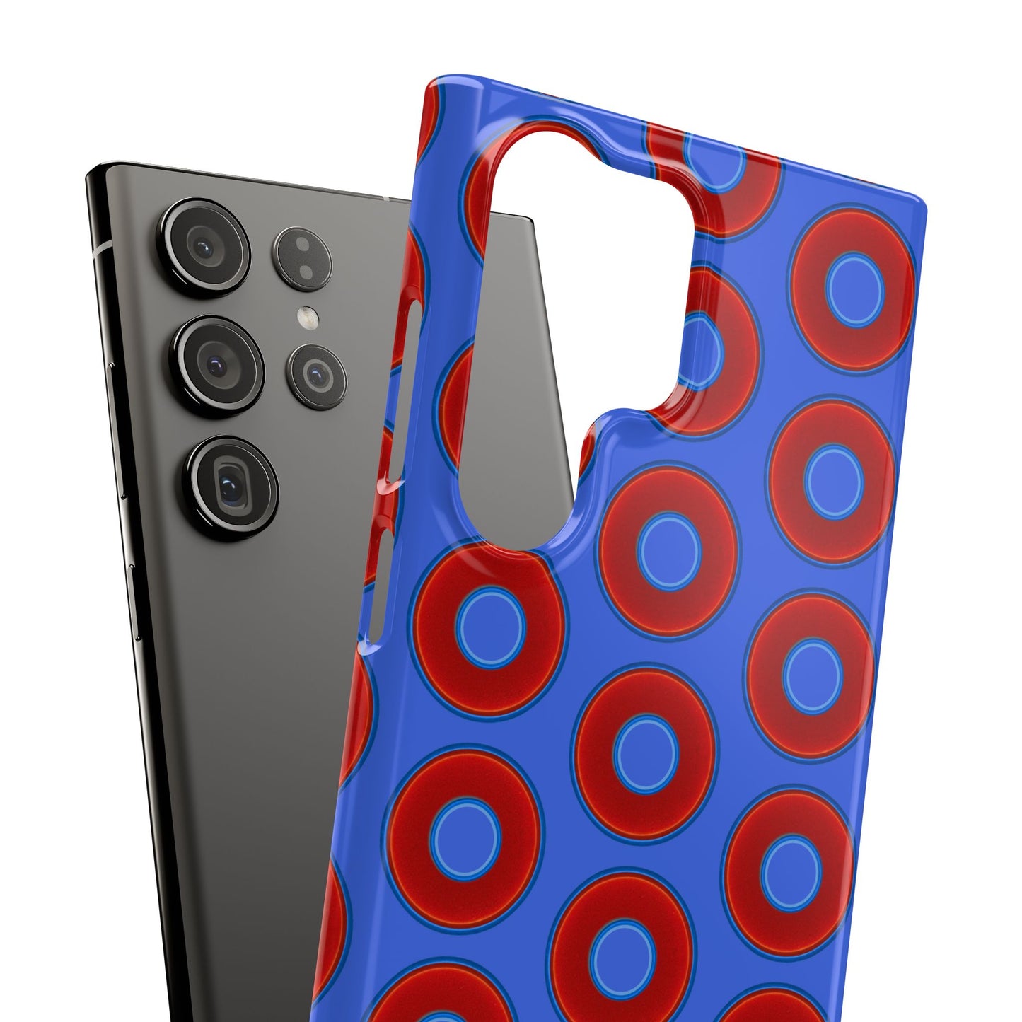 Lumpy Donut Snap Case - red vivid donut print w/royal blue background