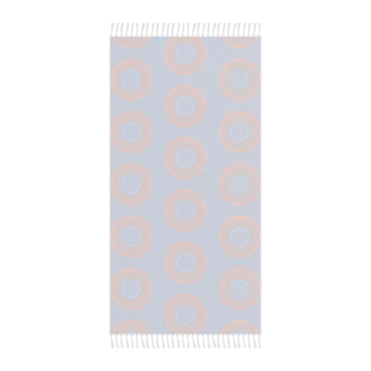 Oversized Lumpy Beach Towel - vivid red donuts w/dark royal blue background