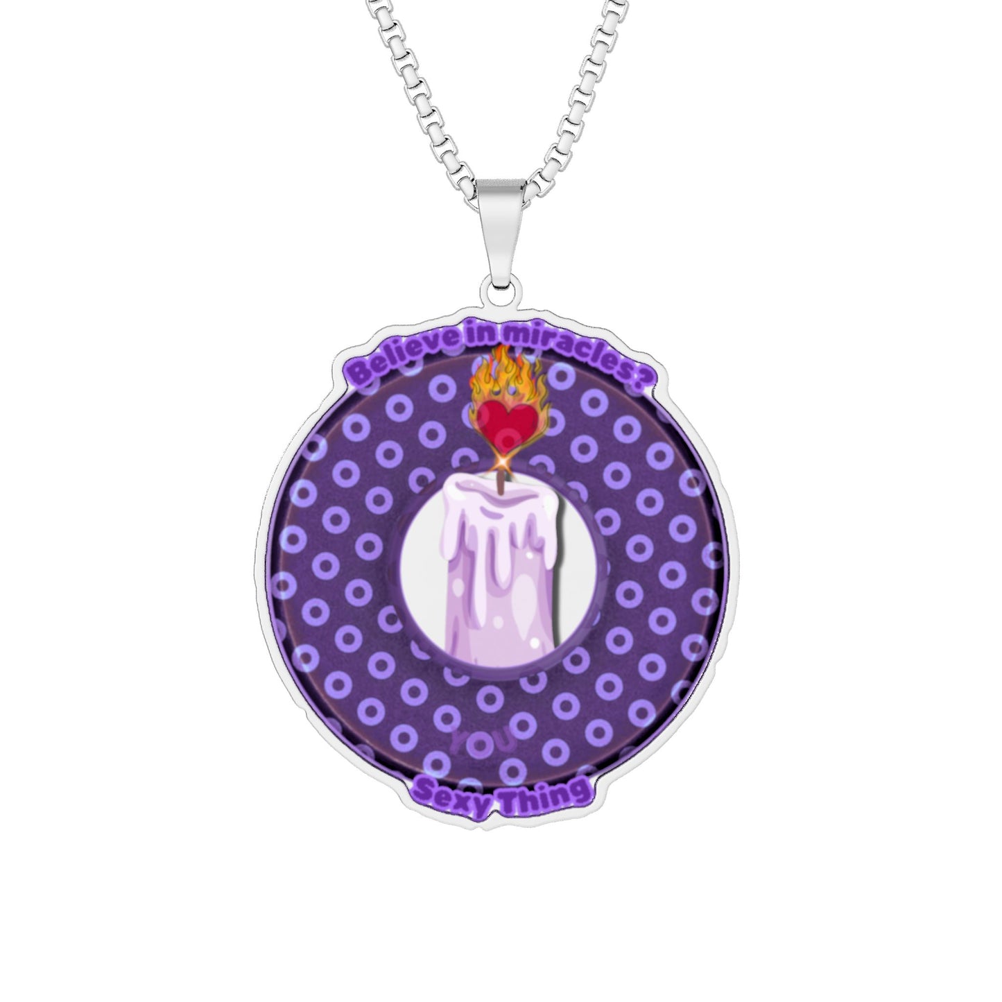 Lump's Heady Donut Necklace - 1" x 1" Stainless Steel Pendant - "Donuts for Sexy Things" - light purple/dark purple electric paradox donut w/candle