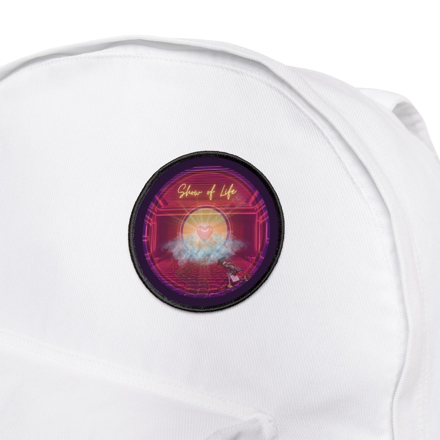 Iron-On Donut Patch - "The Donut Patch of Life" - vivid purple/magenta pic donut - variant 1