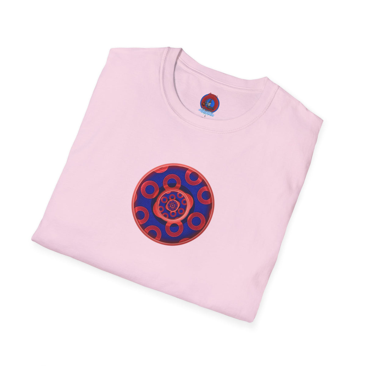 Classic Donut Tee - Unisex Soft-Style - "Kaleidoscope Abyss of Donut" - paradoxical print - variant 2 - series 1.0 - donut vortex - red/blue