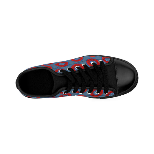 Women's Cushiony Convectors - Low Top - large red vivid donut print w/steel blue background